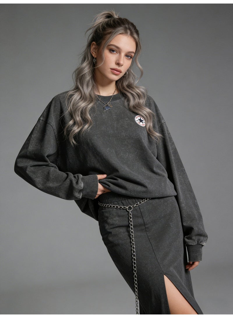 CONVERSE 2026 Converse Star Patch Vintage Washed Unisex Sweatshirt, Premium Heavyweight Cotton Loose Fit Pullover, Retro American Streetwear for Men & Women in Multi-Color Options - Image 5